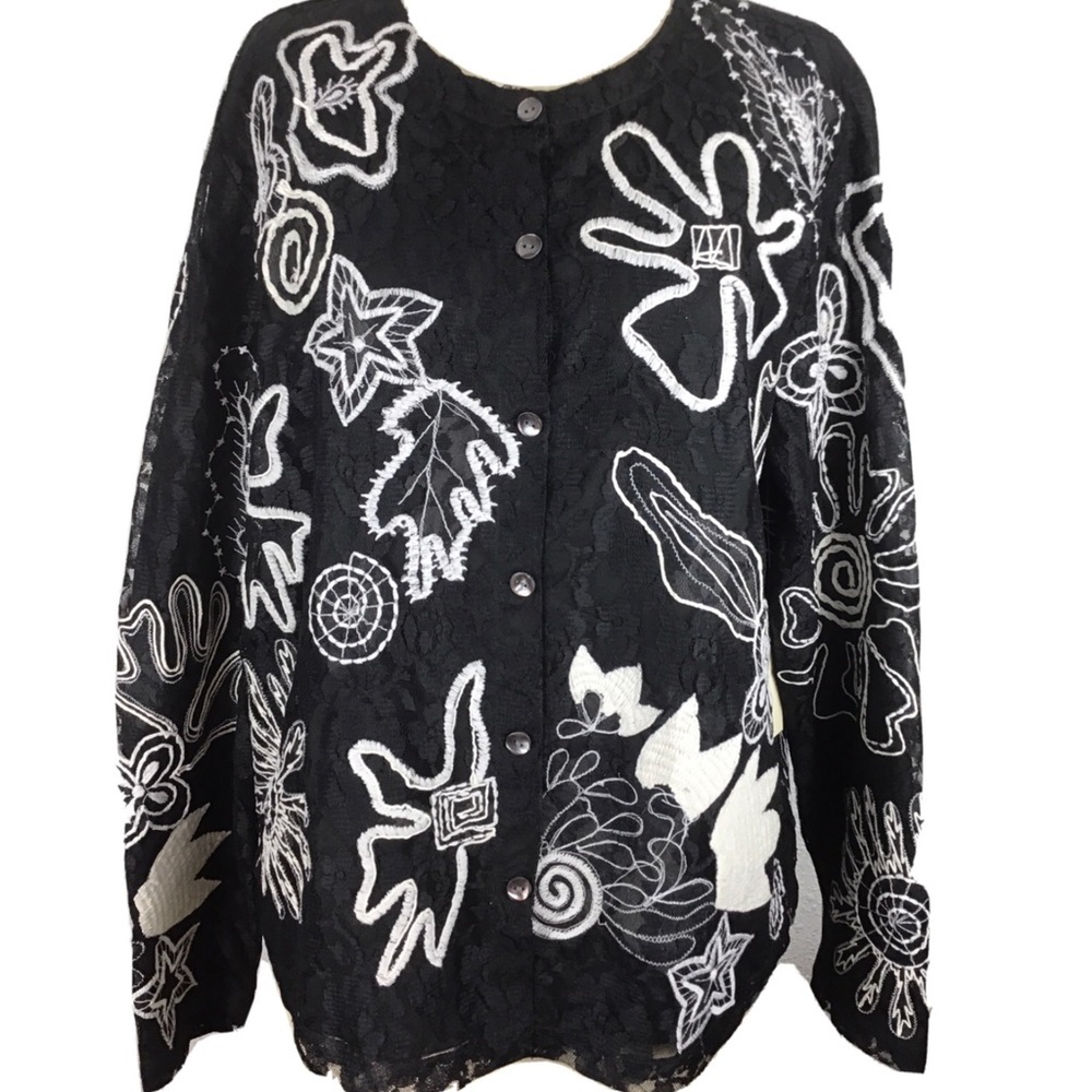 Laura ashley black mesh/ embroidered blouse